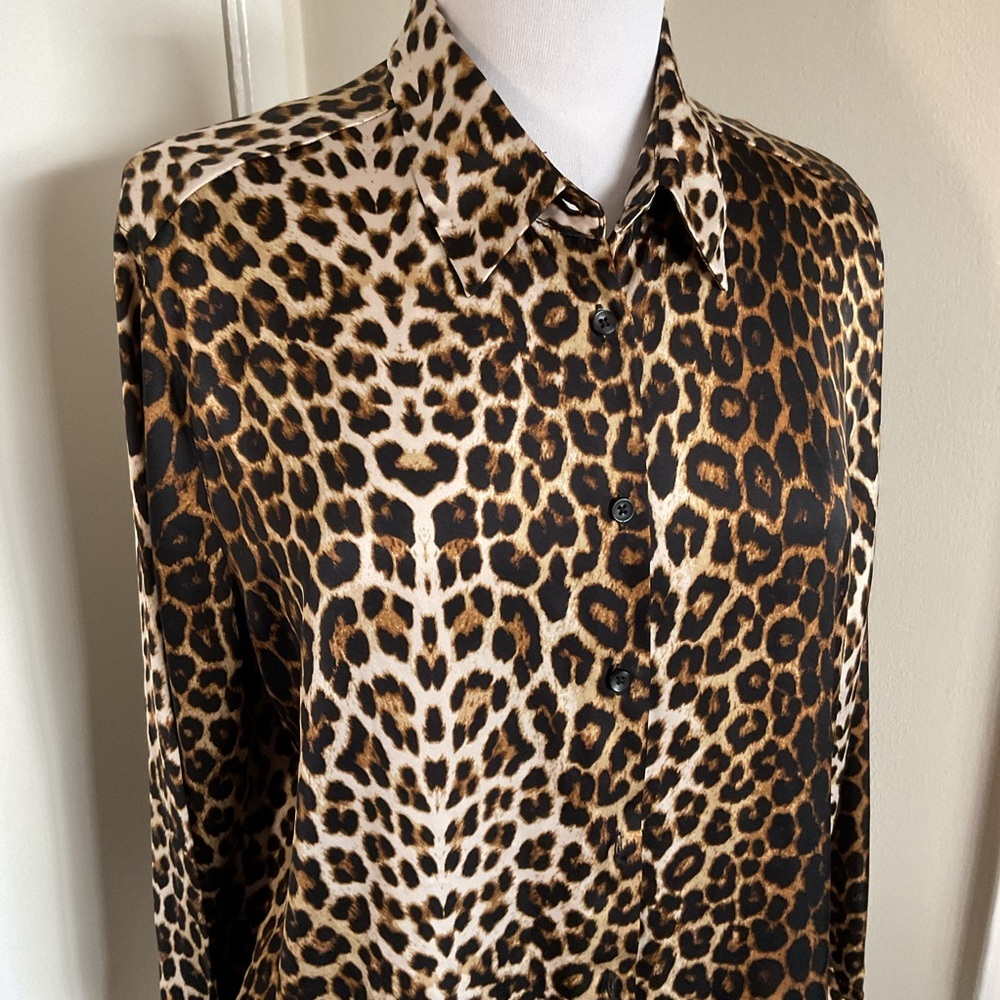 Calliope Leopard Print Satin Button Down Blouse Size XL Animal Print - Picture 4 of 10